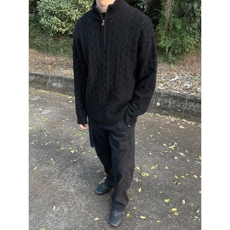 Eleganter Half-Zip Pullover mit Zopfmuster – Old Money Style