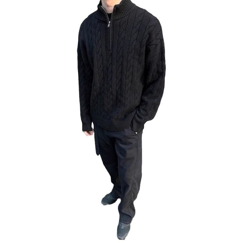 Eleganter Half-Zip Pullover mit Zopfmuster – Old Money Style