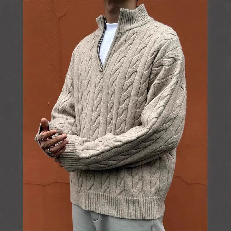 Eleganter Half-Zip Pullover mit Zopfmuster – Old Money Style