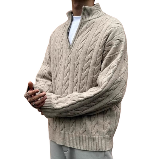 Eleganter Half-Zip Pullover mit Zopfmuster – Old Money Style