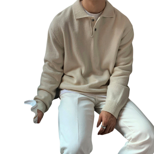 Strick-Poloshirt Herren, Langarm – Old Money Style