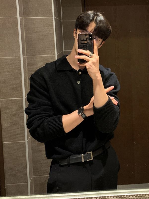Strick-Poloshirt Herren, Langarm – Old Money Style
