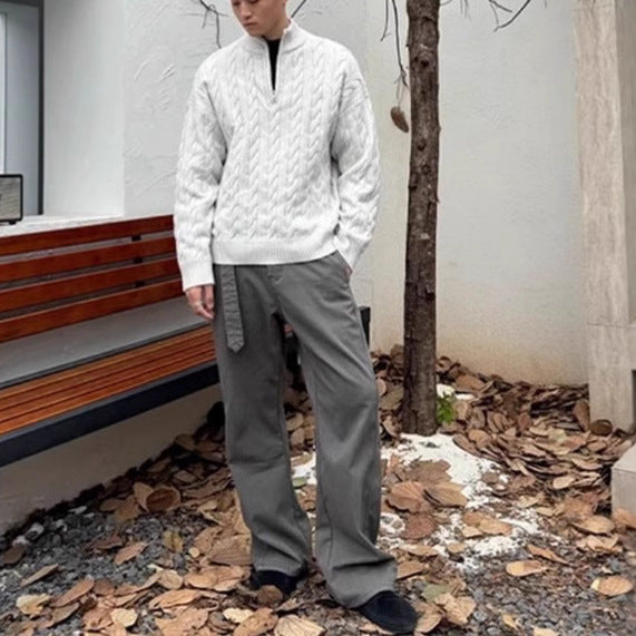 Eleganter Half-Zip Pullover mit Zopfmuster – Old Money Style